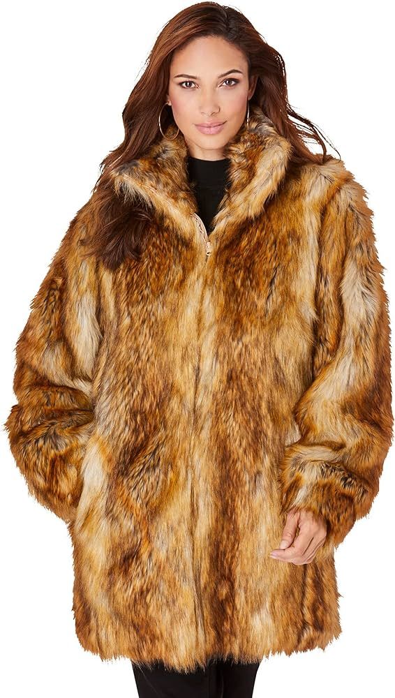 Roaman's Women's Plus Size Short Faux-Fur Coat - 2X, Fox | Amazon (US)