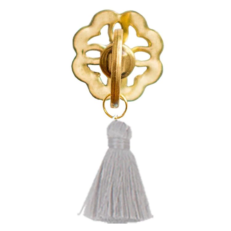 Small Floral Brass Tassel Drawer Pull - Choose your tassel color | Lo Home by Lauren Haskell Designs