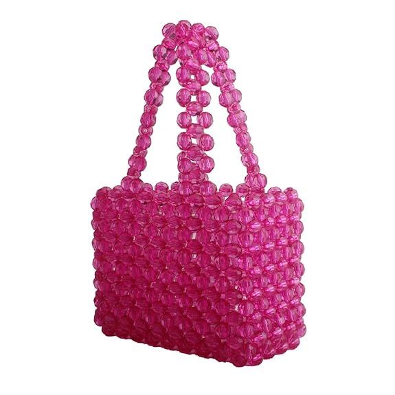 Women Beaded Bag Transparent Acrylic Tote Bags Handmade Weave Crystal Pearl Bags for wedding part... | Amazon (US)