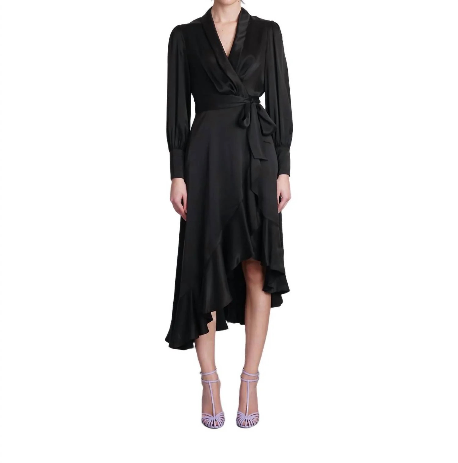 Silk Wrap Midi Dress In Black | Shop Simon