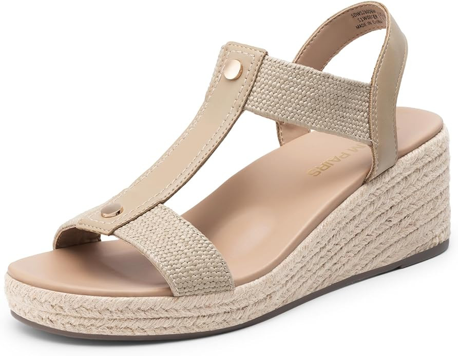 DREAM PAIRS Women's Wedge Sandals Open Toe Espadrilles Sandals Comfortable Dress Casual T-strap P... | Amazon (US)