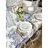 Italian Washed Cotton Blue Toile Tablecloth | Wedding, Bridal, Chinoiserie, Coastal Grandma, Dusty Blue, French, Extra Wide, Round, Square | Etsy (US)