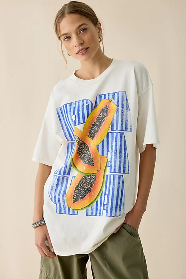 Papaya Graphic Oversized Cotton T-Shirt Dress in White, Women's at Urban Outfitters | Urban Outfitters (US and RoW)