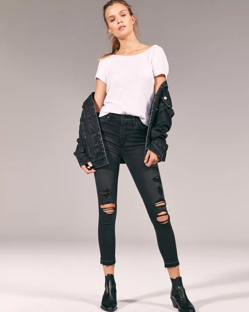 Ripped High Rise Ankle Jeans | Abercrombie & Fitch US & UK