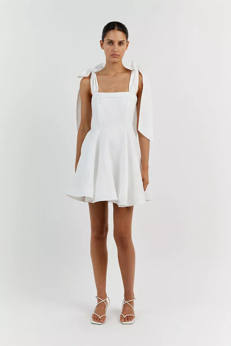 AISLE WHITE LINEN BACK BOW DRESS