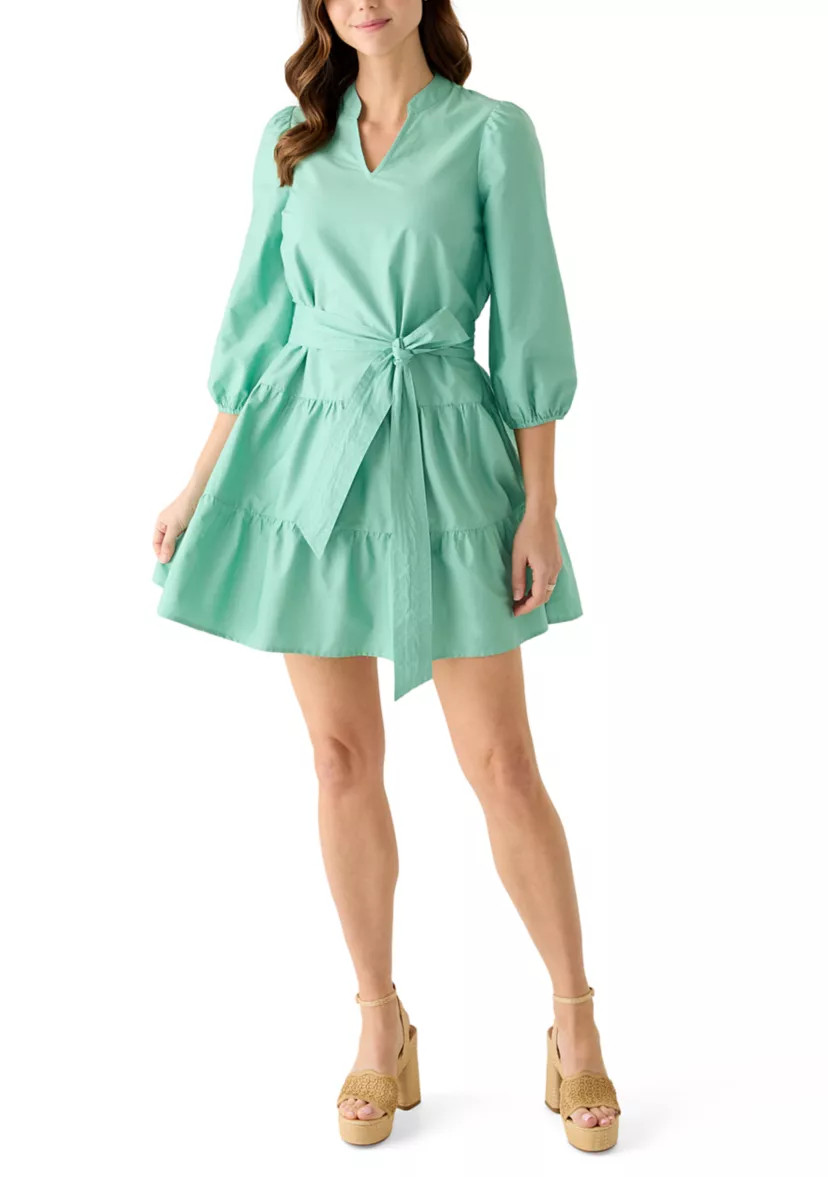 Women's 3/4 Sleeve Belted Peasant Dress | Belk