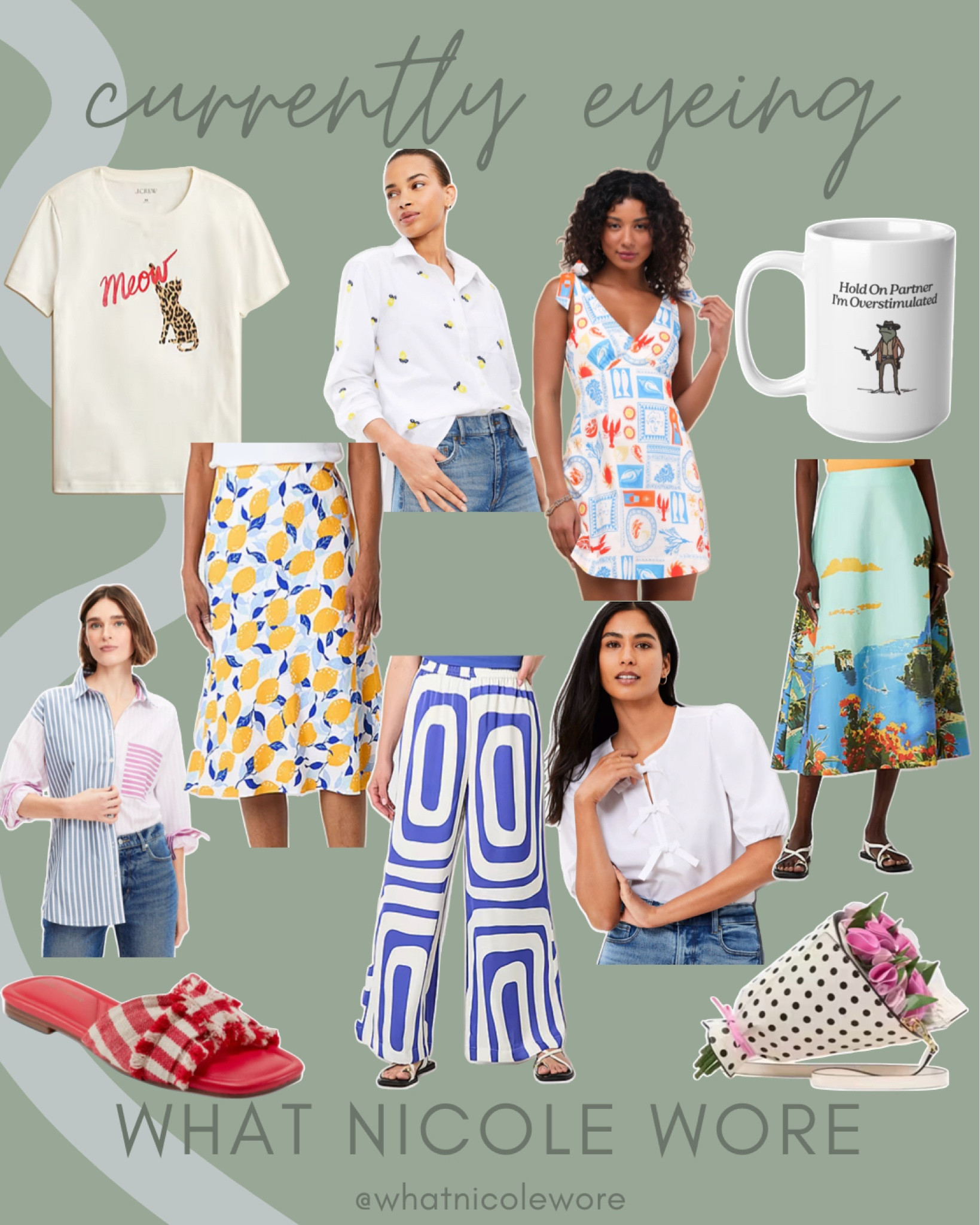 A look at some of the items on my wishlist 💭 // white graphic tee easy to style, lemon embroidered shirt, cute wear to work pieces, lemon midi skirt, colorful work wear, red gingham sandals for summer, floral purse, funny mug, meme mug, summer dresses for Memorial Day weekend, white bow blouse

#LTKfindsunder100 #LTKfindsunder50 #LTKsalealert