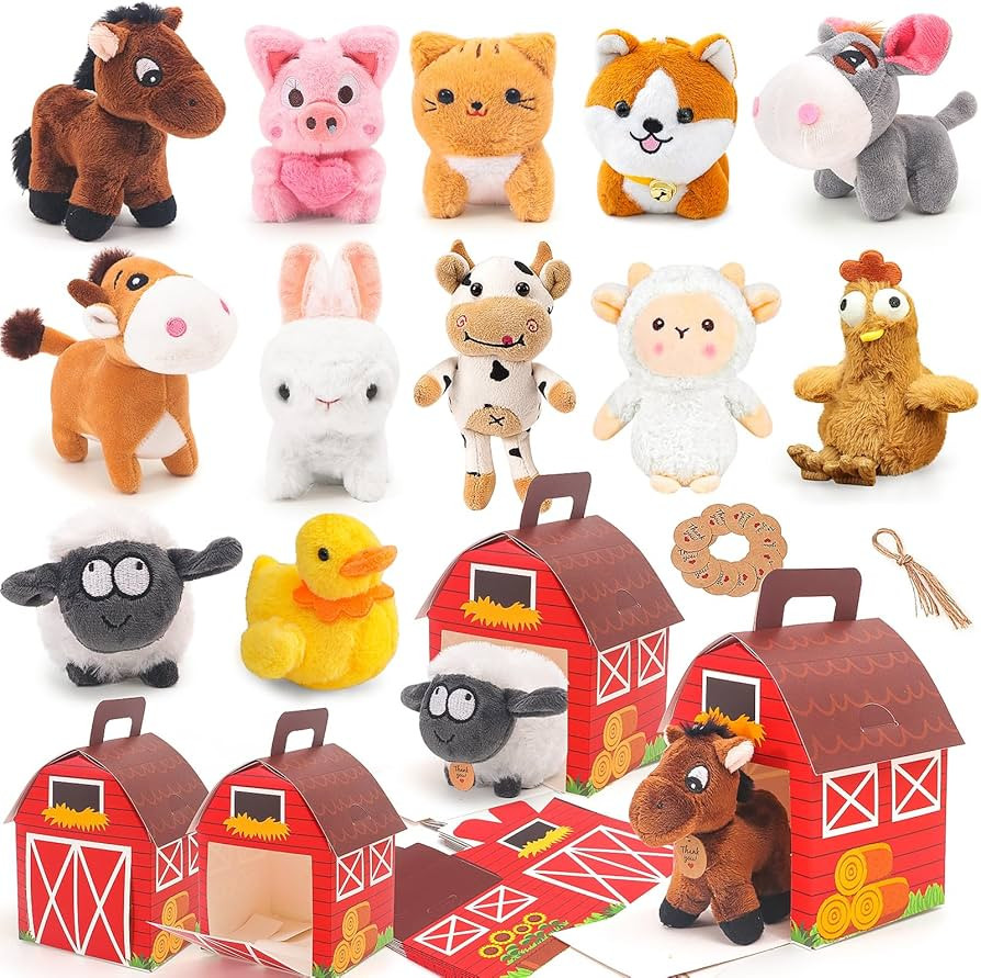 12 Pcs Mini Plush Farm Animals, Adopt A Pet Farm Party Favors Goodie Bags, Animals Bulk Gift Toys... | Amazon (US)