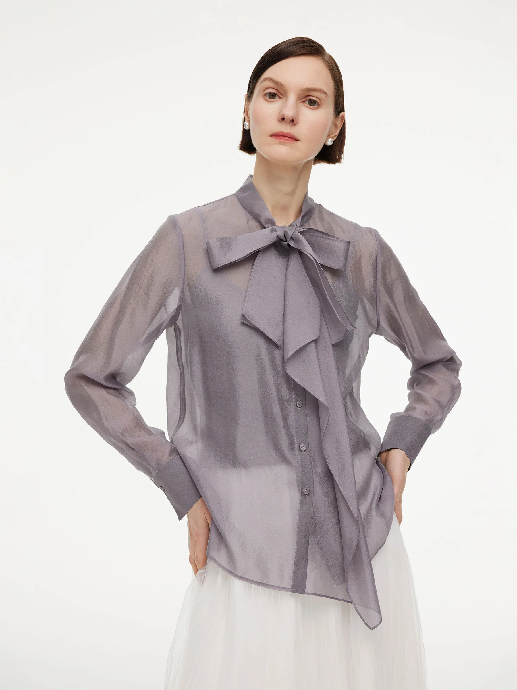 Ribbon Neck Women Shirt With Knit Camisole | GOELIA