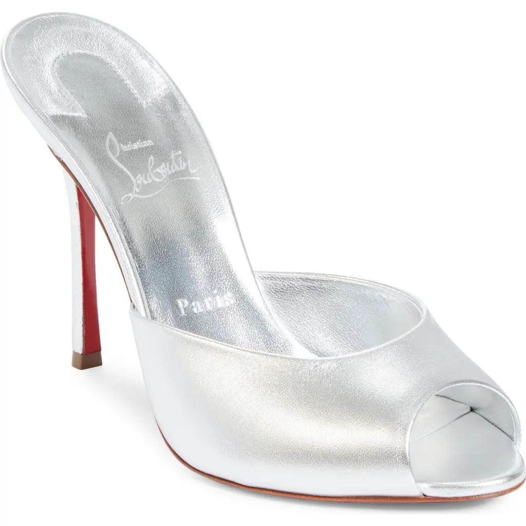 Christian Louboutin Me Dolly Peep Toe Slide Sandal in Silver at Nordstrom, Size 5.5Us | Nordstrom