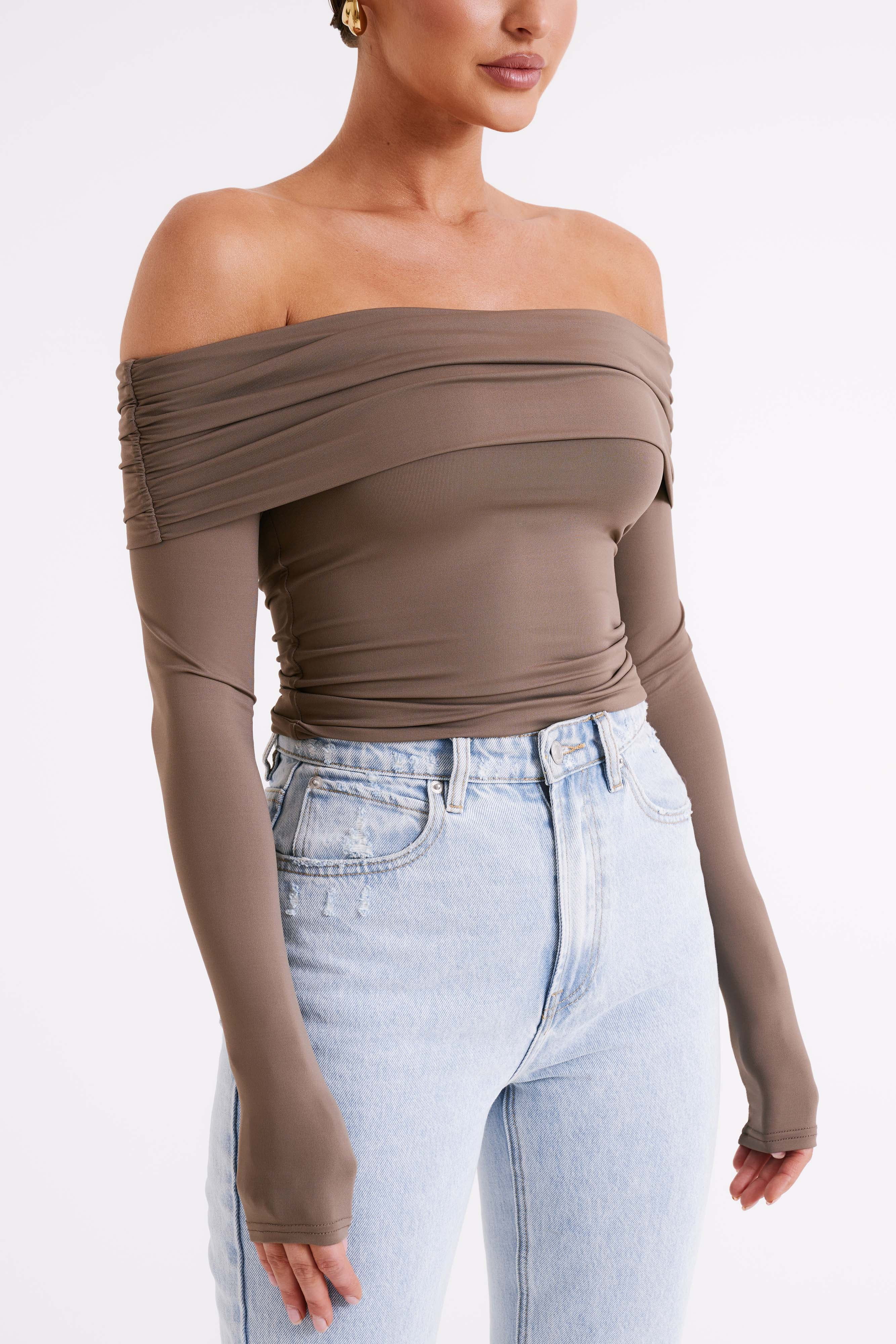 Lucinda Recycled Nylon Off Shoulder Top - Coco | MESHKI US