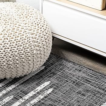 JONATHAN Y Stripe Geometric Indoor Outdoor Area Rug 8X10 Black/Ivory, Zolak Berber for Backyard, ... | Amazon (US)