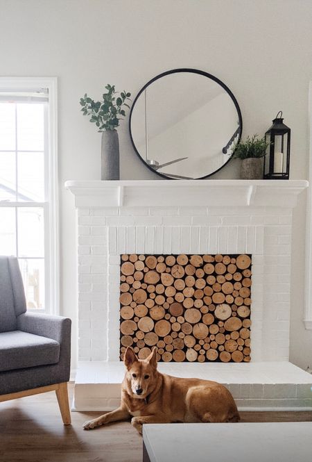 Oldie but goodie here! This is one of my most loved projects and even got the attention of @studiomcgee for using their vases on the mantle! (I think the dog helped!!)

If you have a non-working fireplace & need to spruce it up - this is the project for you!! This can help you update your living room on a budget. Since this is a neutral and organic look, it goes with so many styles. Here are the steps I used to achieve this look:

**I used a foam board from @loweshomeimprovement cut to fit the fireplace to keep it insulated & painted it black.
**I grabbed project wood slices from @hobbylobby and used wood glue to attach them to the foam. (pro tip: lay out your pattern before adhering to make sure you don’t have any big gaps!)
**let it dry and gently squeeze into place - the fit should be snug because of the foam & it should stand on it’s own!

If you plan to give this a shot, I’m an open book if you have questions!

#LTKhome #LTKfindsunder50 #LTKstyletip