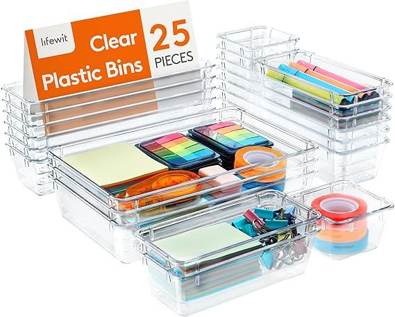Lifewit 25 PCS Drawer Organizer Set Clear Plastic Desk Drawer Dividers Trays Dresser Storage Bins... | Amazon (CA)