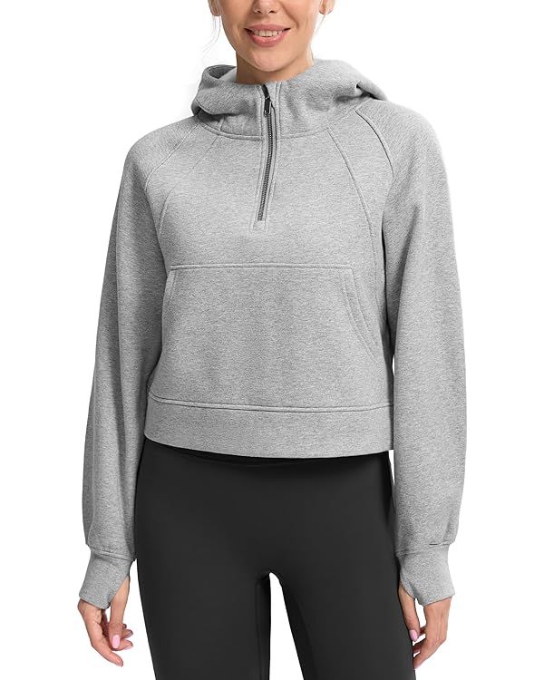 SANTINY Women's Fleece Cropped Hoodies Half Zip Lined Pullover Sweatshirt Athletic Workout Hoodie... | Amazon (US)