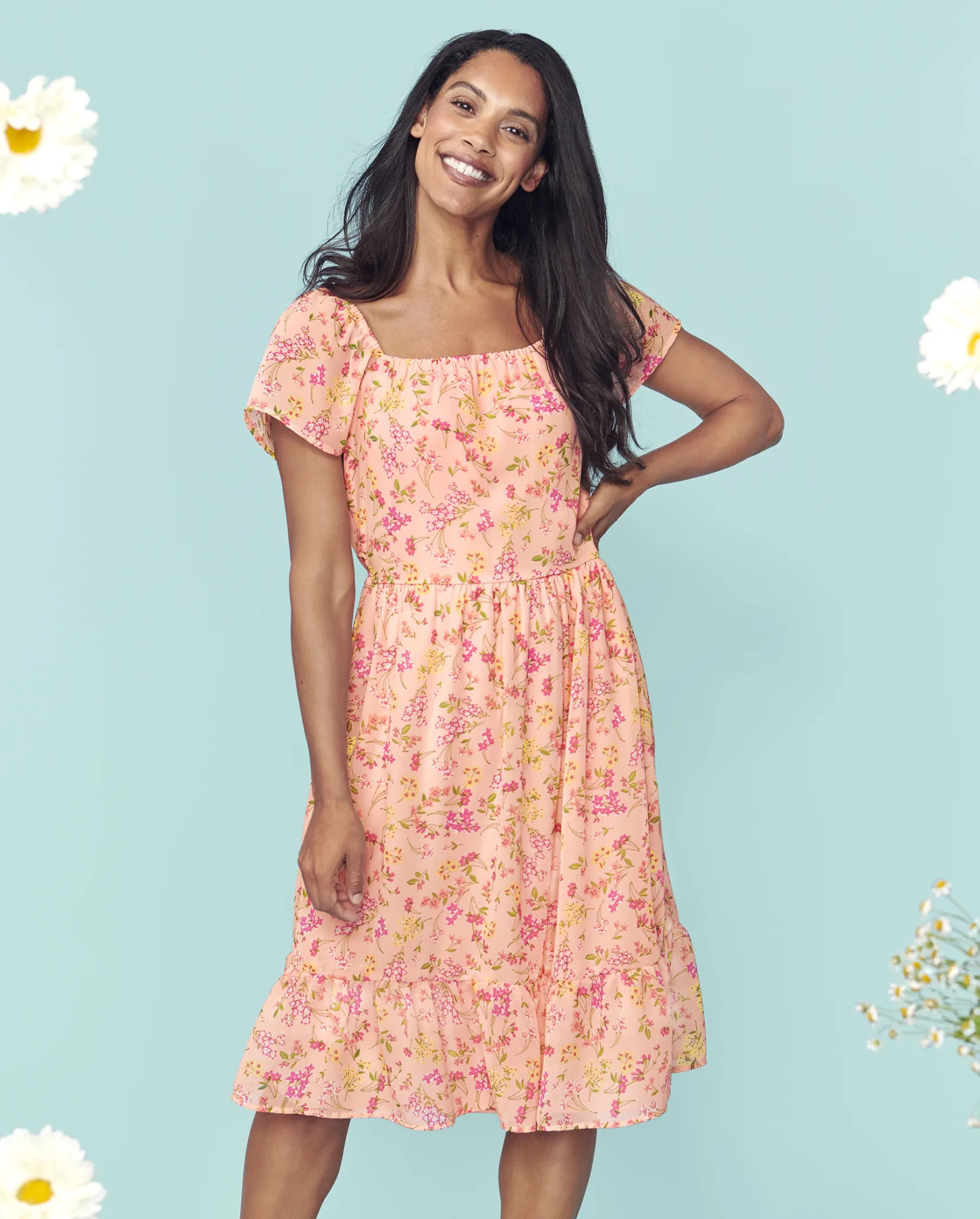 Womens Mommy And Me Floral Tiered Dress - apricot glow | The Children's Place