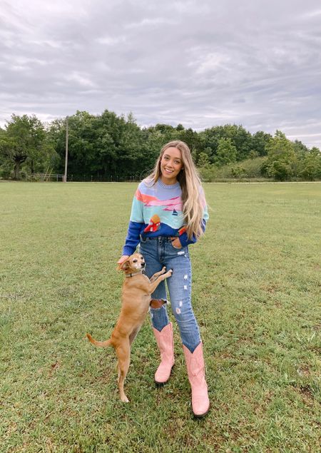 Back home & picked up our girly pup! 💕 I’m obsessed with the new coastal town RL sweater - perfect for beach nights this summer 

#cowboyboots #ralphlauren #beach #beachsweater 

#LTKshoecrush #LTKSeasonal #LTKstyletip