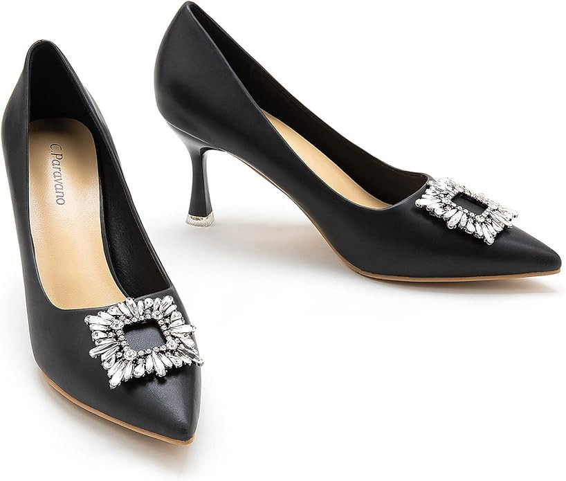 C.Paravano Women's Pumps I Pointed Toe Kitten Heel I Closed Toe Dress Pump I Comfortable Wedding ... | Amazon (US)