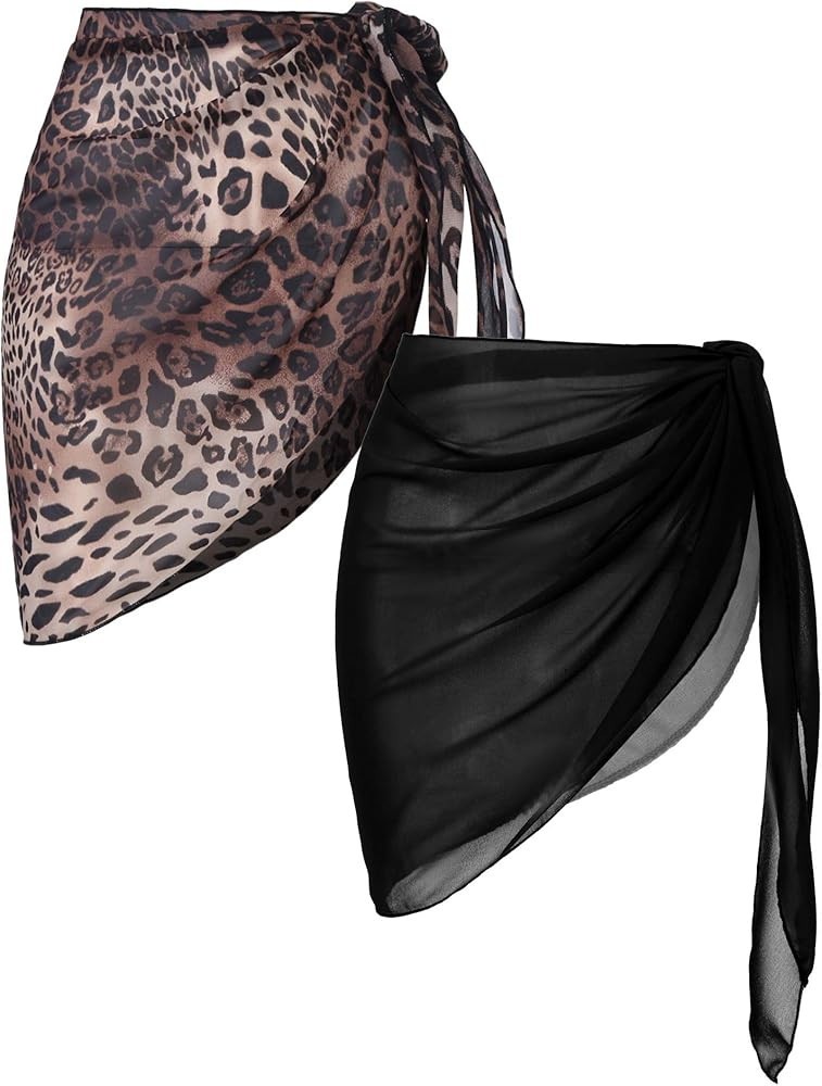 Ekouaer 2 Pieces Women Beach Sarongs Sheer Cover Ups Chiffon Bikini Wrap Skirt for Swimwear S-XXL | Amazon (US)