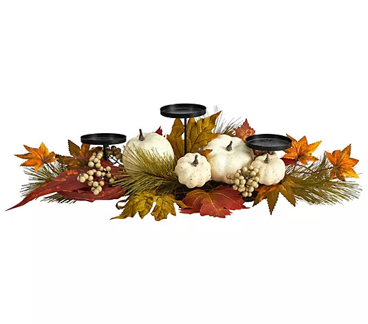 Nearly Natural 22" Fall Pumpkin & Maple Leaf Candelabrum | QVC