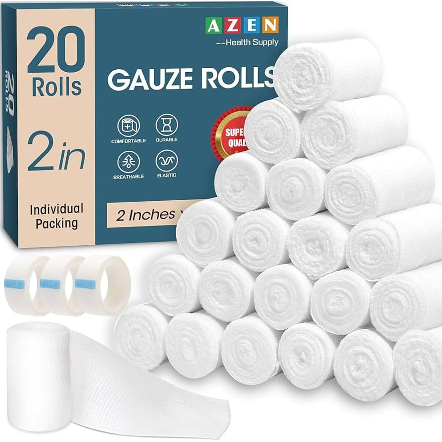 AZEN 20 Pack Gauze Rolls Bandages, 2 in x 4.1 Yards, Premium Medical Supplies & First Aid Supplie... | Amazon (US)