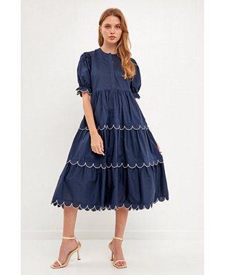 English Factory Women's Contrast Scallop Edge Midi Dress - Macy's | Macy's