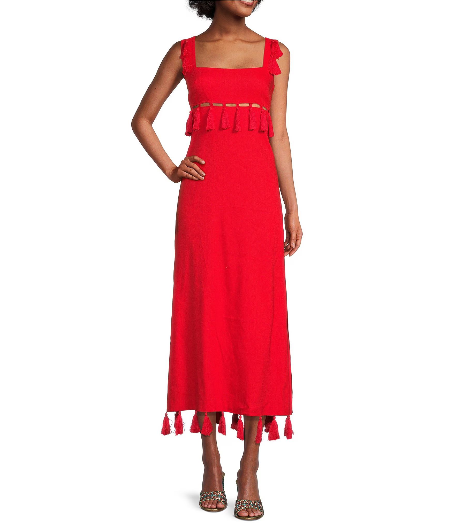 x The Nat Note Cici Tassel Linen Fringe Blend Maxi Dress | Dillard's