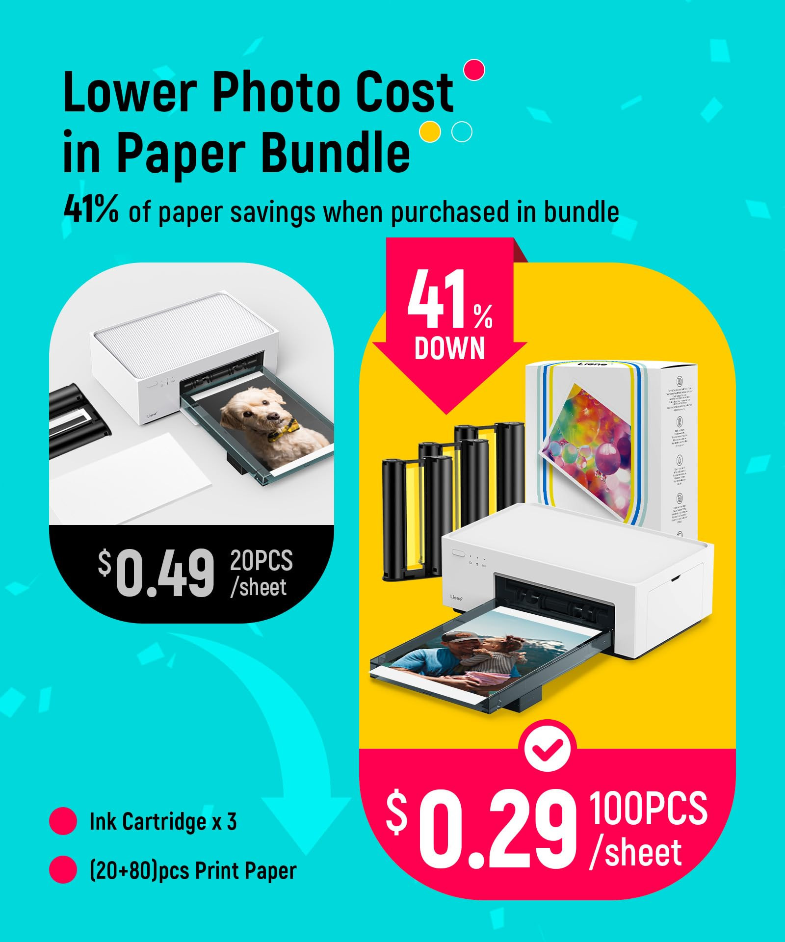 Liene M100 4x6'' Photo Printer, Phone Printer 100 Sheets & 3 Cartridges, Full-Color Photo, Portab... | Amazon (US)