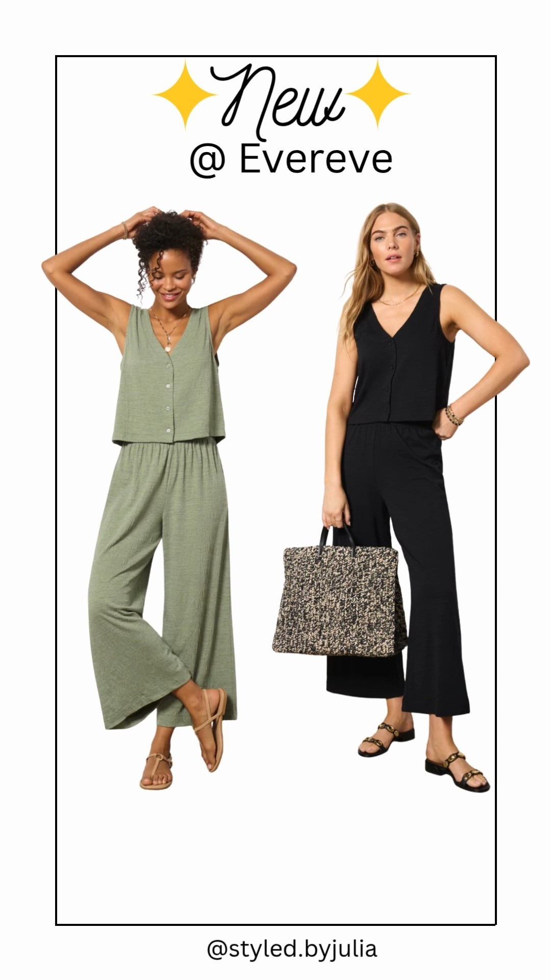 Two piece sets vacation outfits button up vest summer to fall Evereve new arrivals black and white tote

Ordered this set in the black 😍 Pieces can be worn together or separate to create multiple outfits! 

#LTKPetite #LTKMidsize #LTKOver40