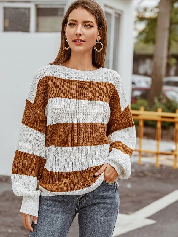 SHEIN Two Tone Drop Shoulder Sweater | SHEIN