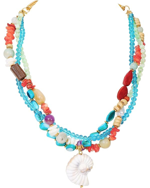 Firstmeet Bohemian Summer Necklace with Conch Pendant Glass, Shell, Acrylic, CCB & Wood Beads, Va... | Amazon (US)