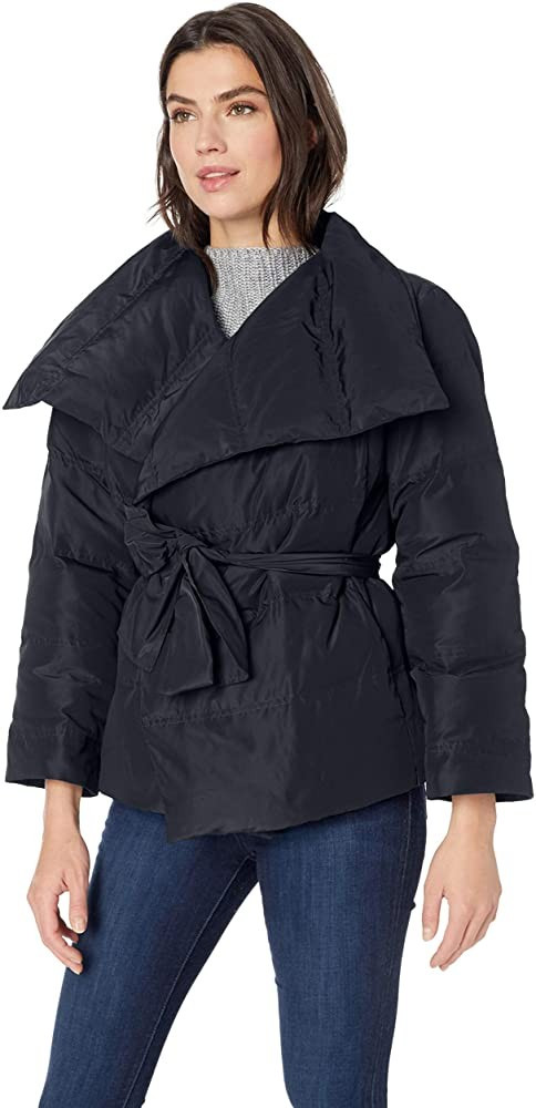 Amazon Brand - Lark & Ro Women's Long Sleeve Short Puffer Coat with Wrap | Amazon (US)
