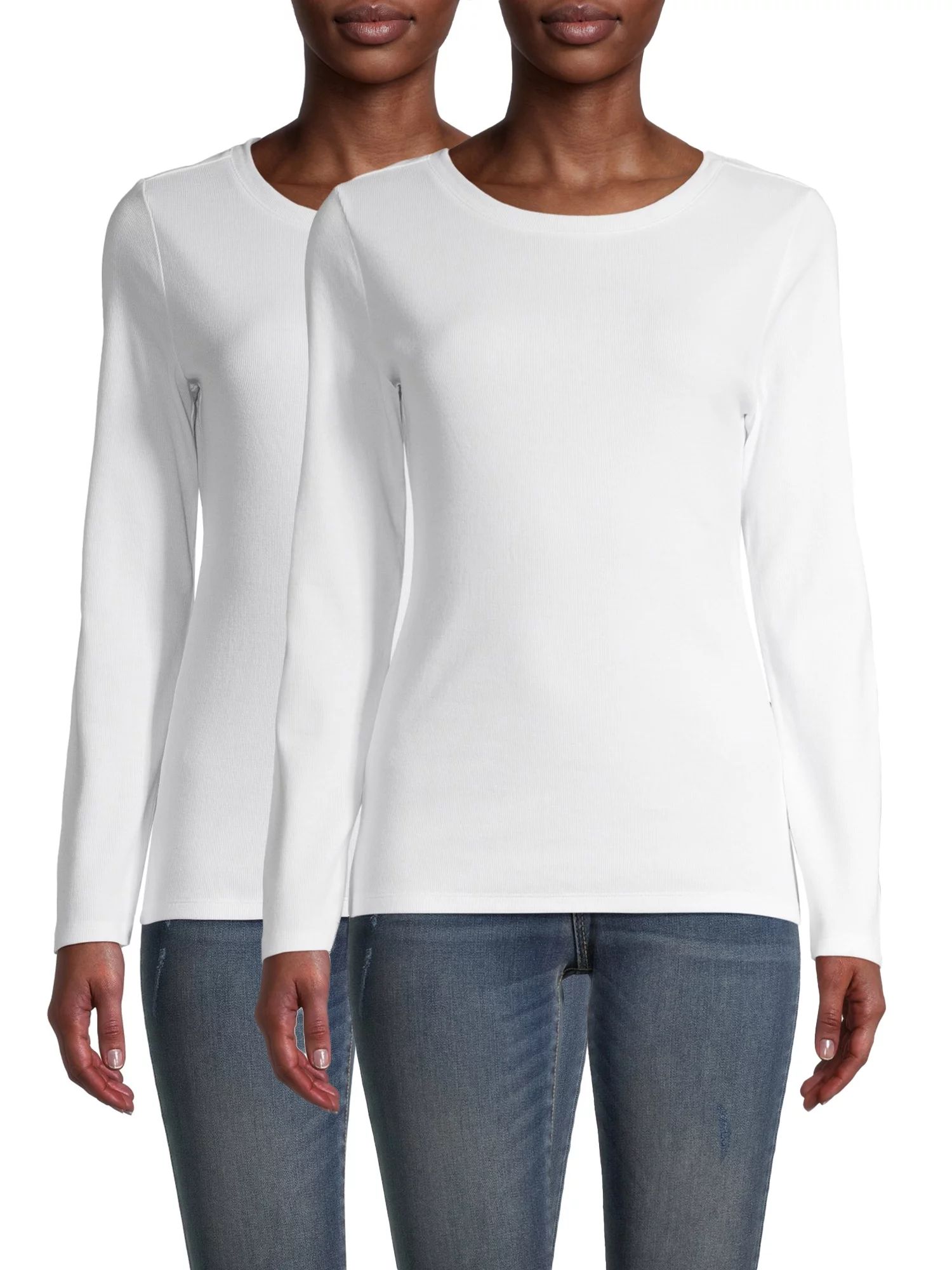 Time and Tru Women's Long Sleeve Ribbed T-Shirt, 2 Pack - Walmart.com | Walmart (US)