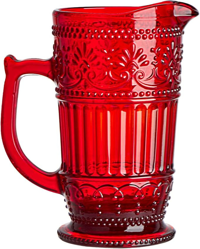 Vintage Colored Glass Pitcher, Pressed Pattern, Red, 45 Ounce | Amazon (US)