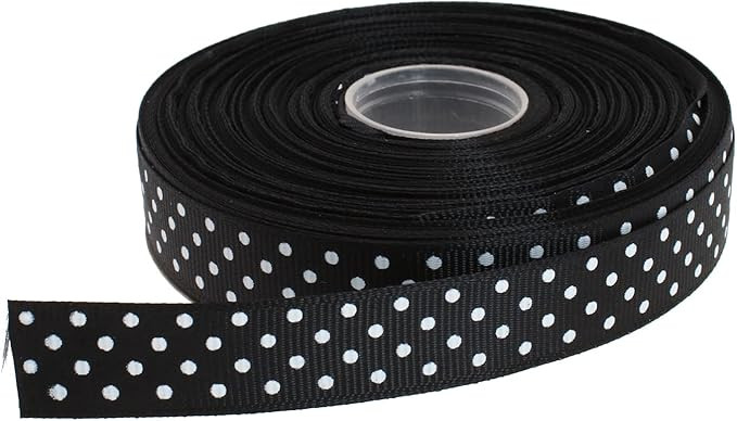 Polka Dot Grosgrain Ribbon 25 Yard Each Roll 100% Polyester (5/8", Black) | Amazon (US)