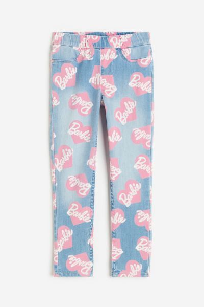 Printed Jeggings - Light denim blue/Barbie - Kids | H&M US | H&M (US + CA)