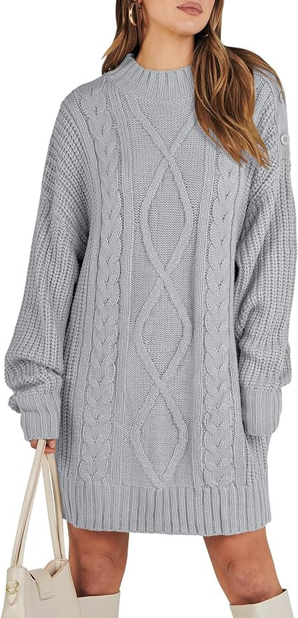 ANRABESS Women's 2023 Oversized Sweater Dress Long Sleeve Crewneck Chunky Cable Knit Casual Short... | Amazon (US)