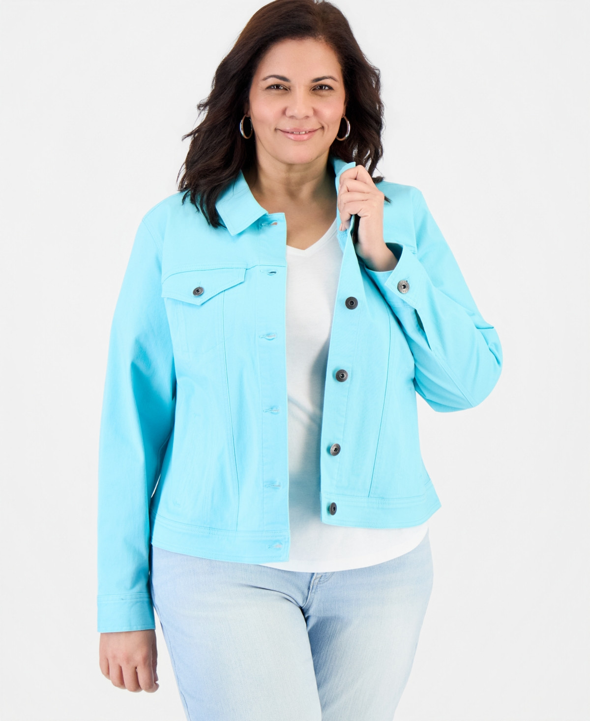 Style & Co Plus Size Denim Jacket, Created for Macy's - Soft Blue Turquoise | Macy's