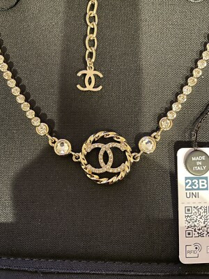 Chanel Crystal CC logo Choker Necklace Light Gold | eBay US