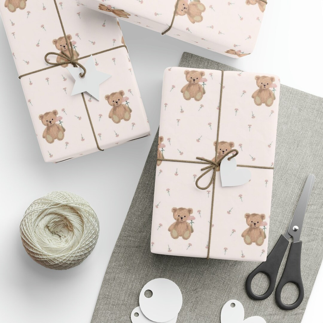 Coquette Bear w/ Flowers Wrapping Paper | Etsy (US)