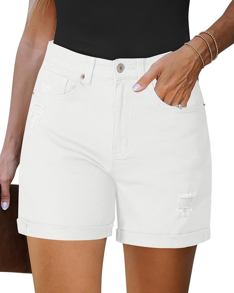 LookbookStore Jean Shorts Womens Stretchy High Waisted Ripped Denim Shorts with Pockets Trendy Di... | Amazon (US)
