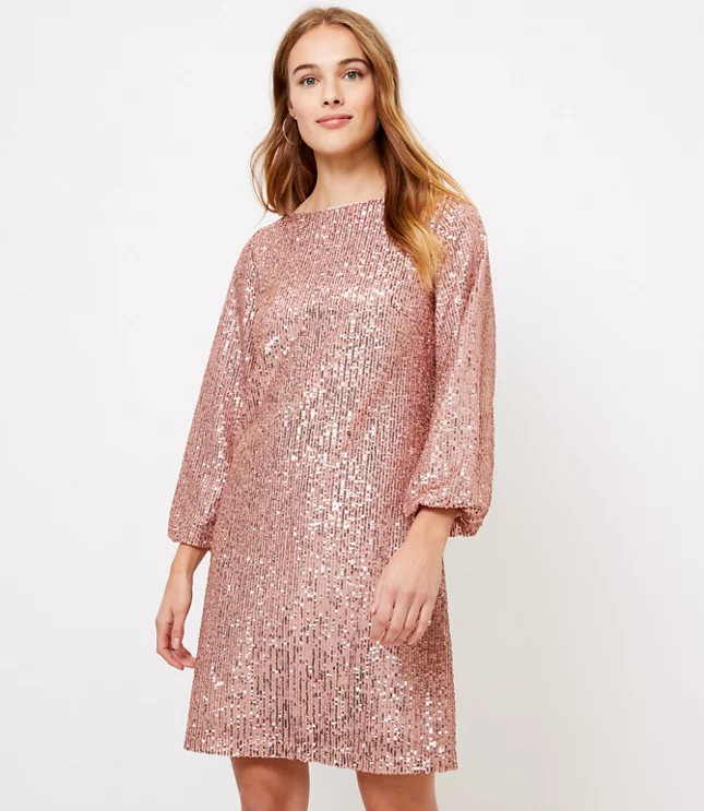 Sequin Balloon Sleeve Dress | LOFT
