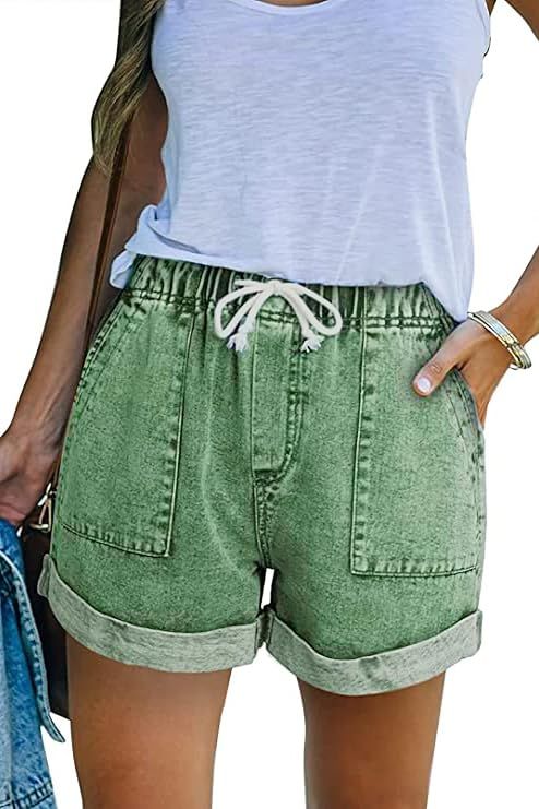 GOLDPKF Womens Denim Shorts for Casual Summer Mid Waist Frayed Stretchy Ripped | Amazon (US)