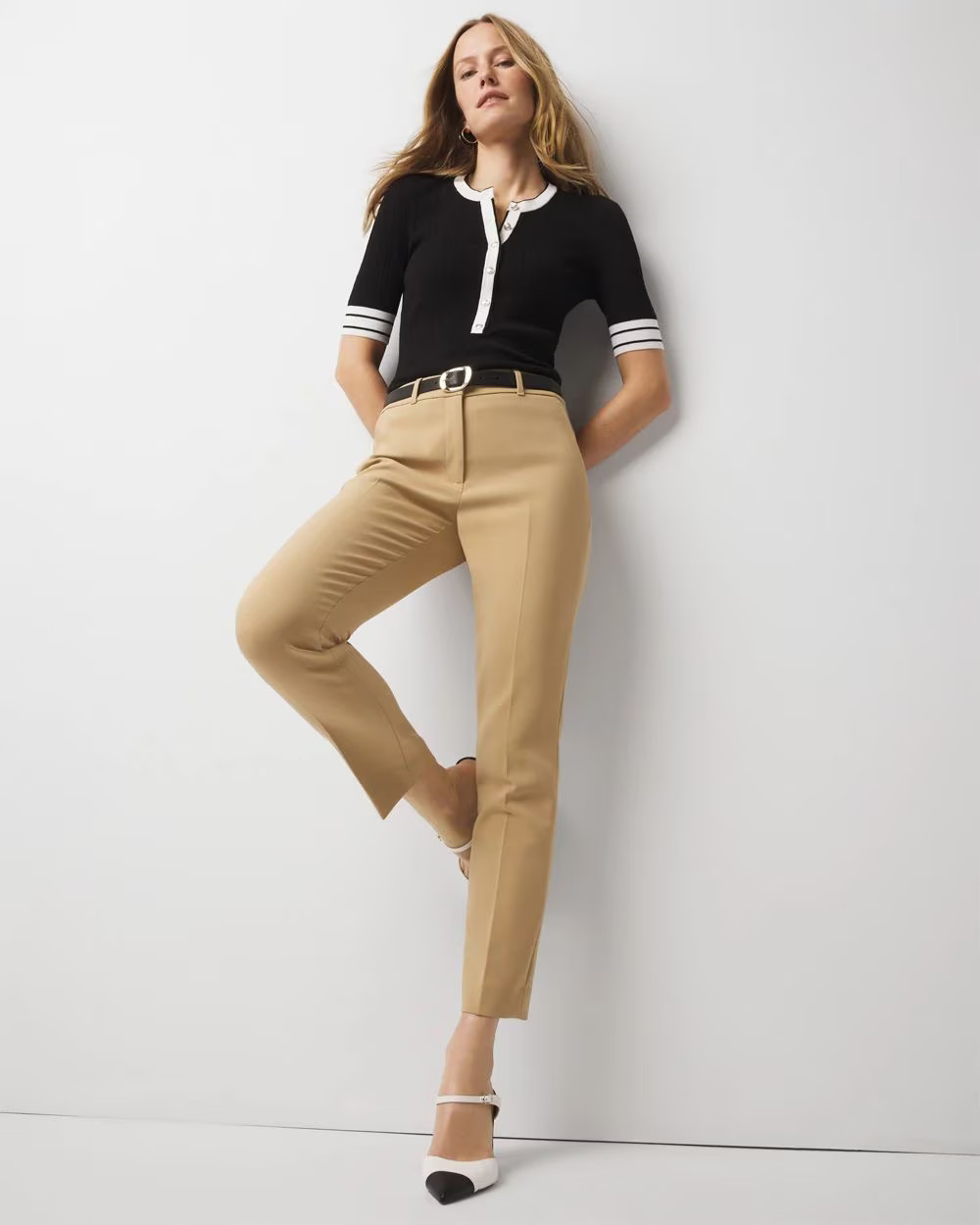 WHBM® Elle Slim Ankle Luxe Double Weave Pants | White House Black Market
