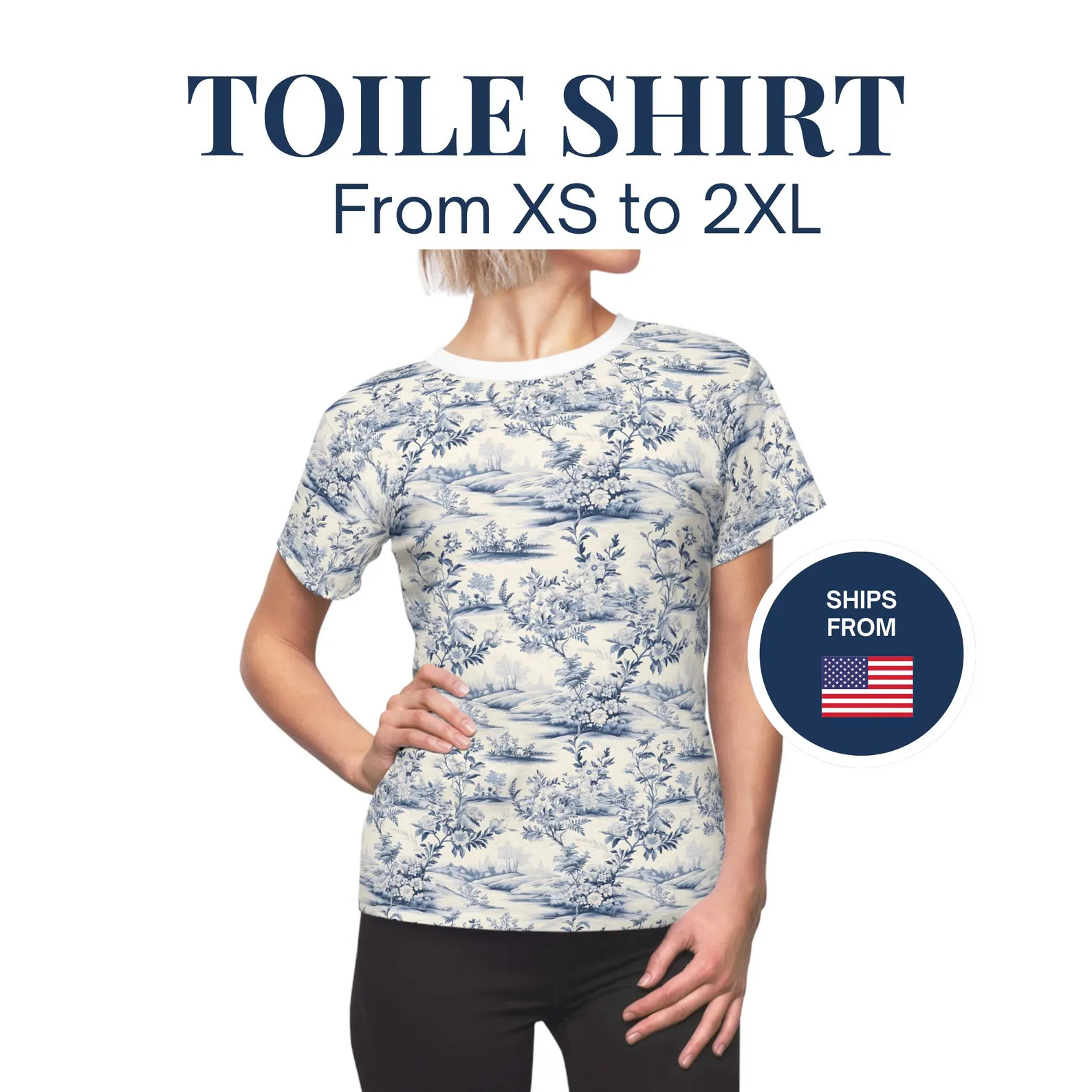 Blue Floral Toile De Jouy Shirt, Summer T-shirt for Women, Shabby Chic Floral Tshirt for Mom, Mom... | Etsy (US)