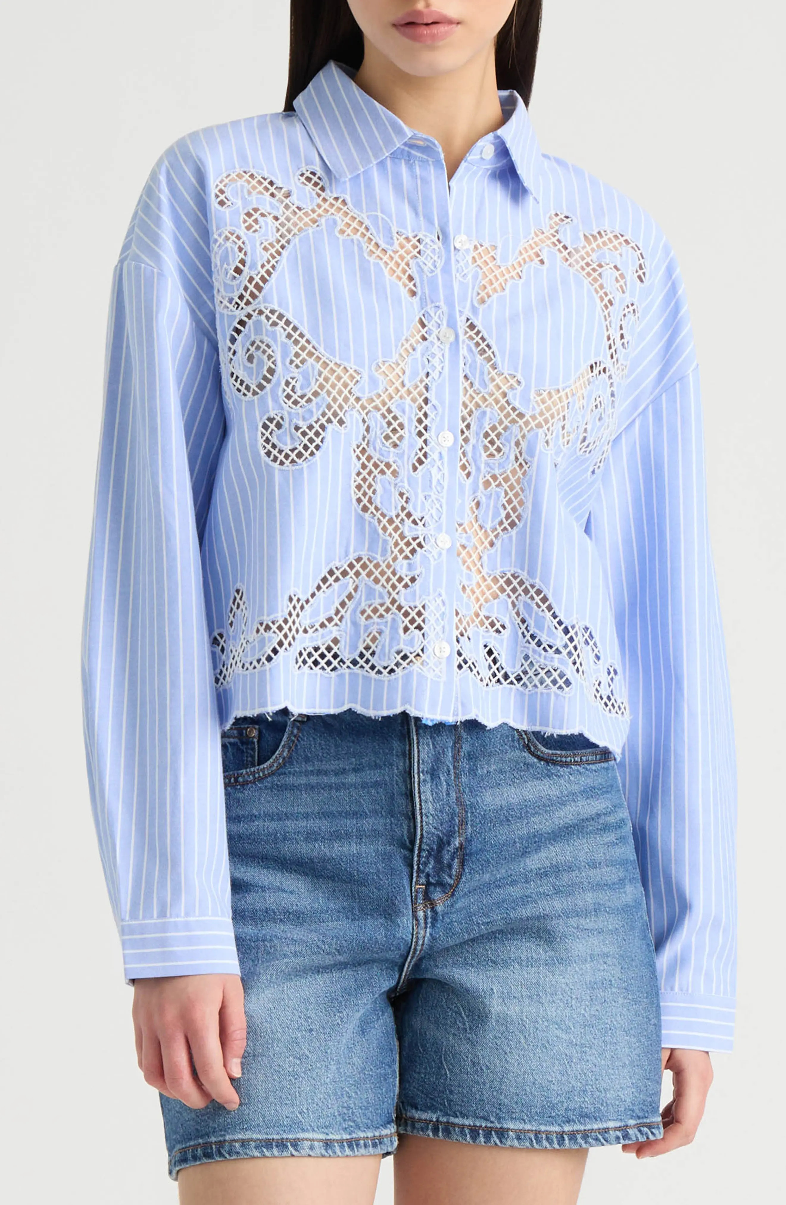 Embroidered Cutout Long Sleeve Crop Button-Up Shirt (Women) | Nordstromrack | Nordstrom Rack