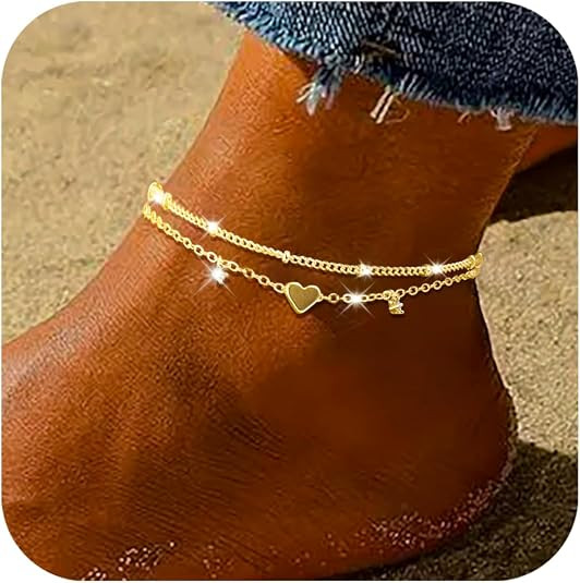Sterling Silver Anklet Bracelets for Women Waterproof, 925 Sliver Plated CZ & Heart Charm Dainty ... | Amazon (US)