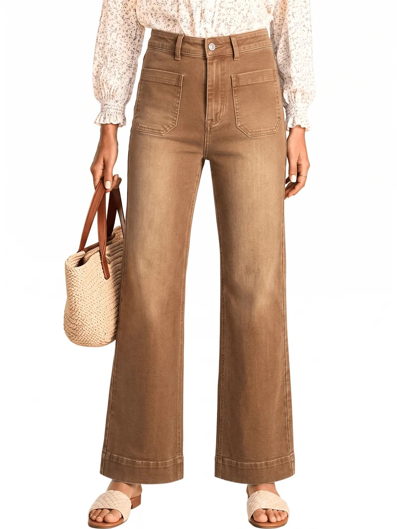 DOKOTOO Women's Wide Leg Jeans High Waisted Stretchy Straight Leg Denim Pants with Pockets Loose ... | Walmart (US)