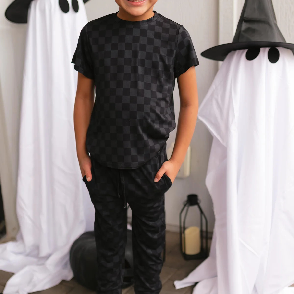 Youth Jogger Set In Grey + Black Checkered | Silks Design