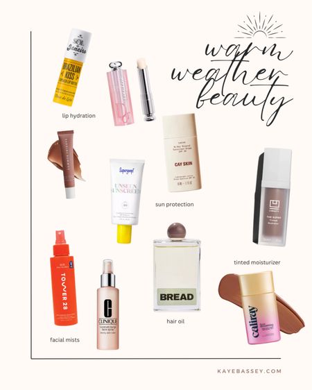 Warm weather beauty products for the spring and summer - make sure you have these products at all times! 

- lip hydration (lip balms, lip butter) 
- facial mists 
- spf and sunscreen 
- tinted moisturizer 
- hair oil 

#beauty #makeup #skincare #sephora #ulta #spring #summer 

#LTKfindsunder100 #LTKbeauty #LTKSeasonal